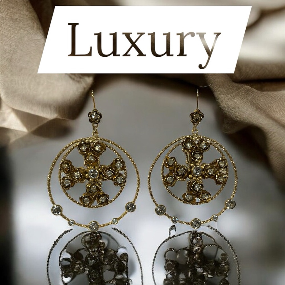 Virgins Saints & Angels Gold Cross Earrings With Clear Swarovski Crystals